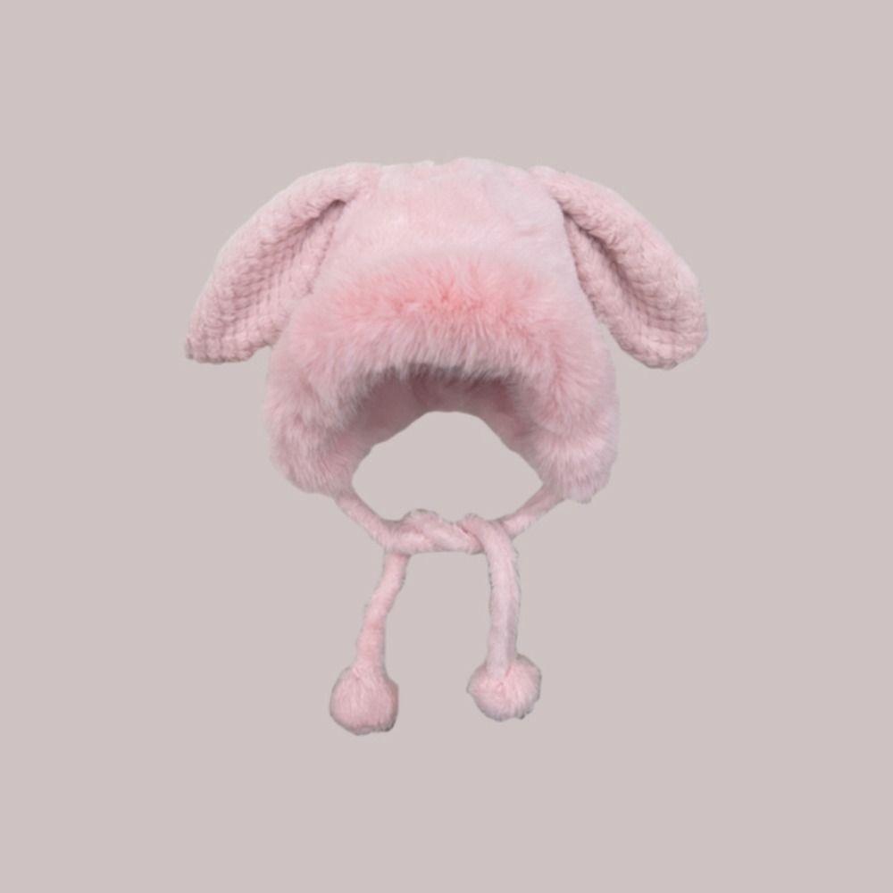 New Warm Winter Hat Lacing Ear Protection Bear Ears Hat Velvet Rabbit Ear Woolen Bucket Hat Women