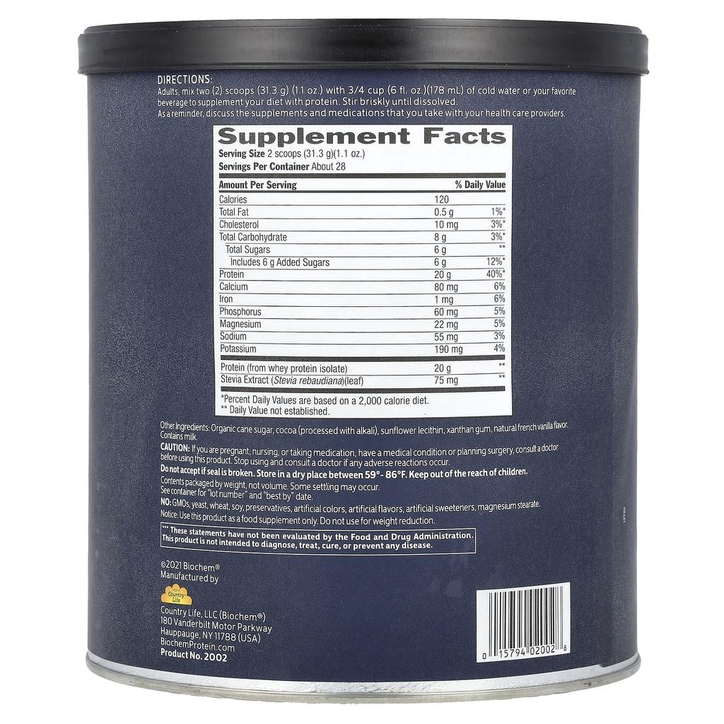 Biochem 100% Whey Protein Isolate, Chocolate, 878 G (1.9 Lbs)