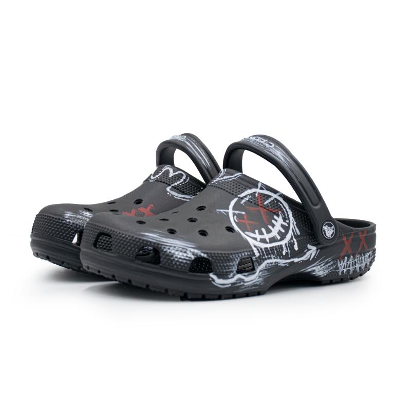 Crocs Classic Clog Devil Smiley EVA Graffiti Comfortable Versatile Hole Shoes Unisex Black
