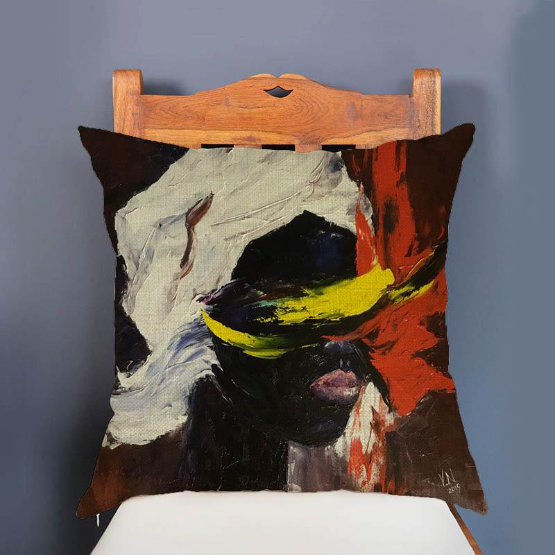 Elegant Aestheticism Black African Girl Woman Abstract Oil Painting Home Decoration Art Sofa Pillow Case Linen Car Cushion Cover
