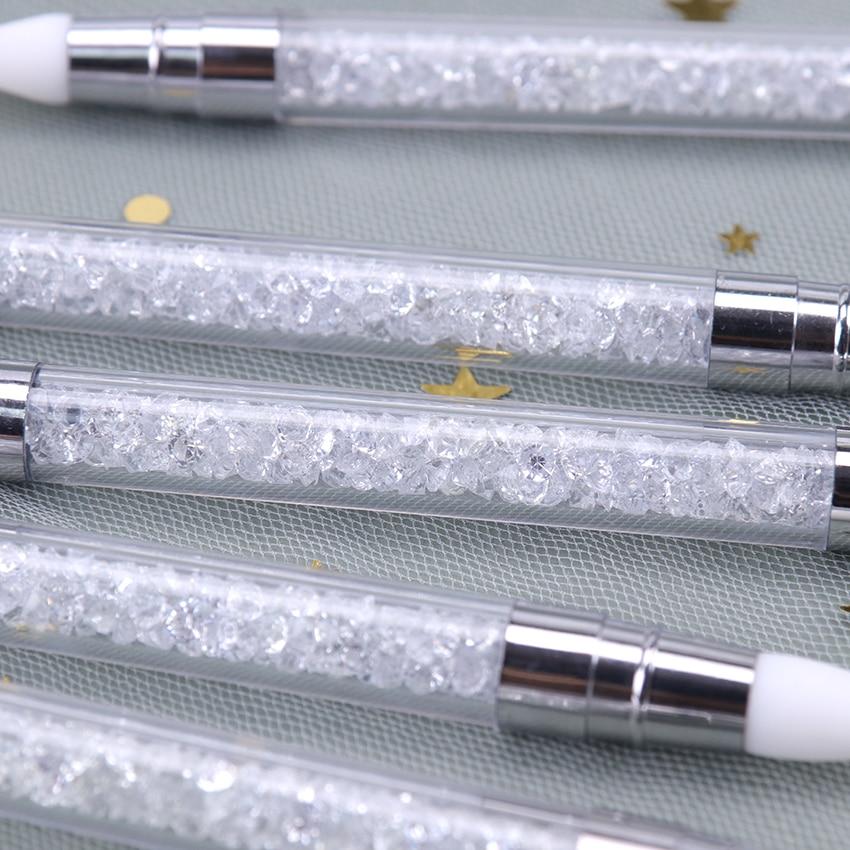 Двусторонний 2 способа дизайна ногтей, силиконовая ручка для скульптуры, резьба, сделай сам, живопись, блестящие стразы, акриловый маникюрный инструмент для нанесения точек