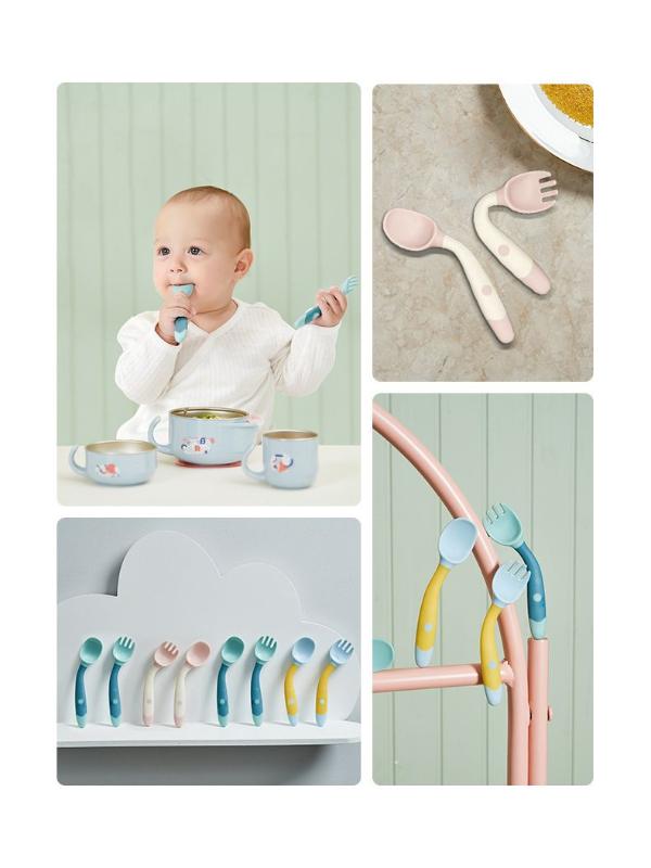 2PCS Silicone Spoon Fork for Baby Utensils Set Auxiliary Food Toddler Learn To Eat Training Bendable Soft Fork Infant Tableware