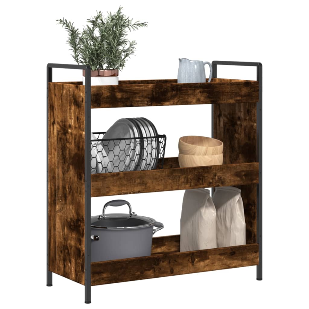 Kitchen Trolley Smoked Oak Finish 70 x 30 x 82 cm Engineered Wood