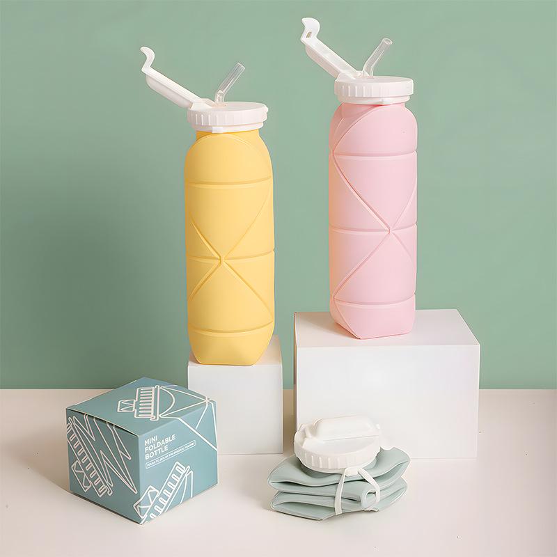 Складная силиконовая бутылка для воды 600 мл: Портативный, соломенный, идеально подходит для занятий спортом на открытом воздухе и путешествий