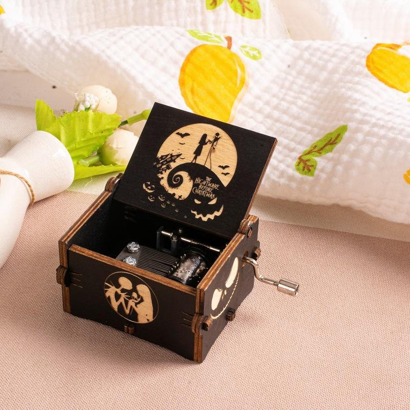 Wooden Hand-cranked Music Box, Halloween Gift, Painted Octagonal Music Box, Carved Small Gift, Decorative Piece