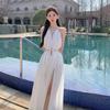 Thailand Sanya Beach Dress: Elegant White Hollow-Out Long Skirt for Seaside Holidays