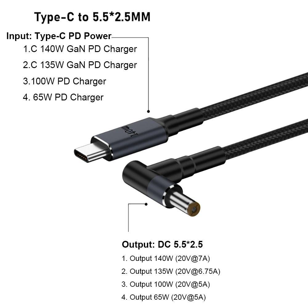 180CM Laptop USB Type C To DC Cable 20V 7A Power Supply Cord for HP/Dell/Asus Home Office