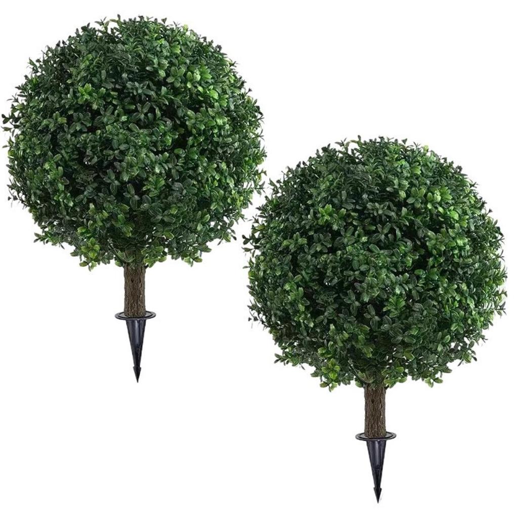 Artificial Topiary Ball Plant with Ground Stake Realistic Plastic Leaves Durable Outdoor Decorative Garden Ornament for Lawn Patio