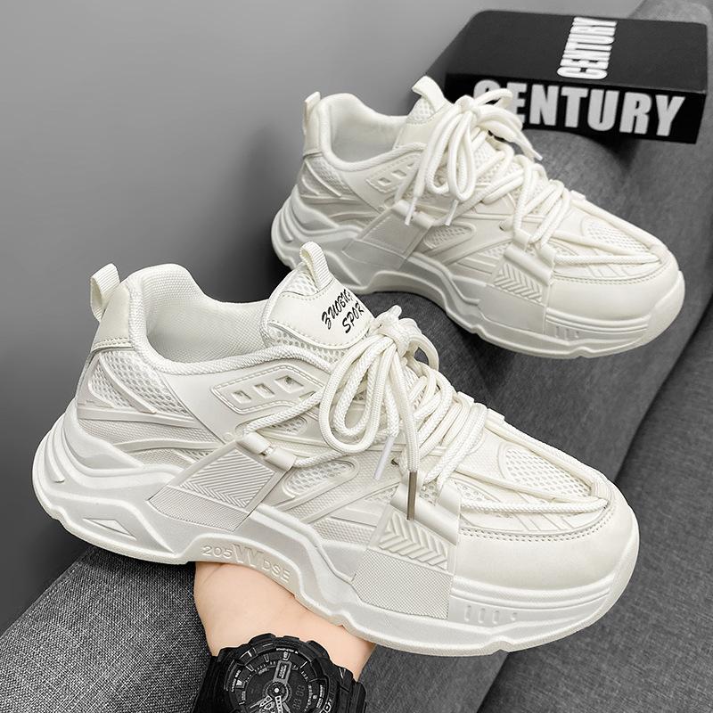 Мужская обувь весна новая универсальная сетчатая дышащая обувь для пап мужская повседневная молодежная на толстой подошве спортивная маленькая белая обувь