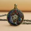 Колдовство пентаграмма стеклянный кабошон кулон ожерелье с викканской звездой женское ожерелье с викканским ювелирным изделием