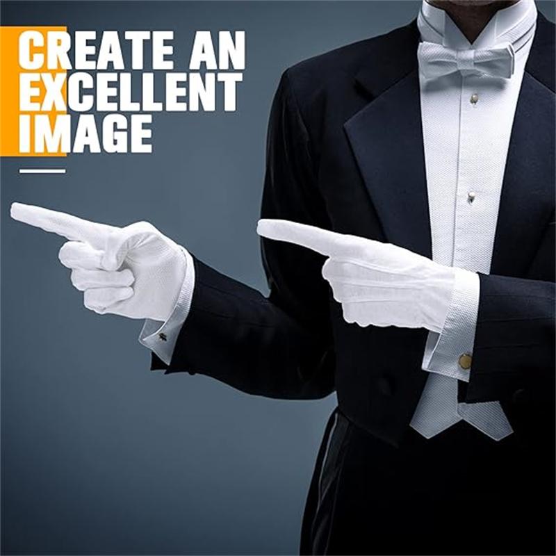 2/6 пар белых рабочих перчаток для мужчин и женщин, хлопковые перчатки с нескользящими точками для костюма, охранника, смокинга, для формальных мероприятий, для осмотра ювелирных изделий
