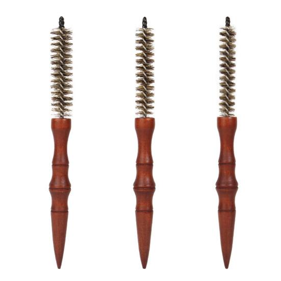 Маленькая круглая щетка из щетины кабана с деревянной ручкой, натуральная щетина для мужчин и женщин, короткие тонкие волосы, завивка, сушка феном, распутывание, укладка