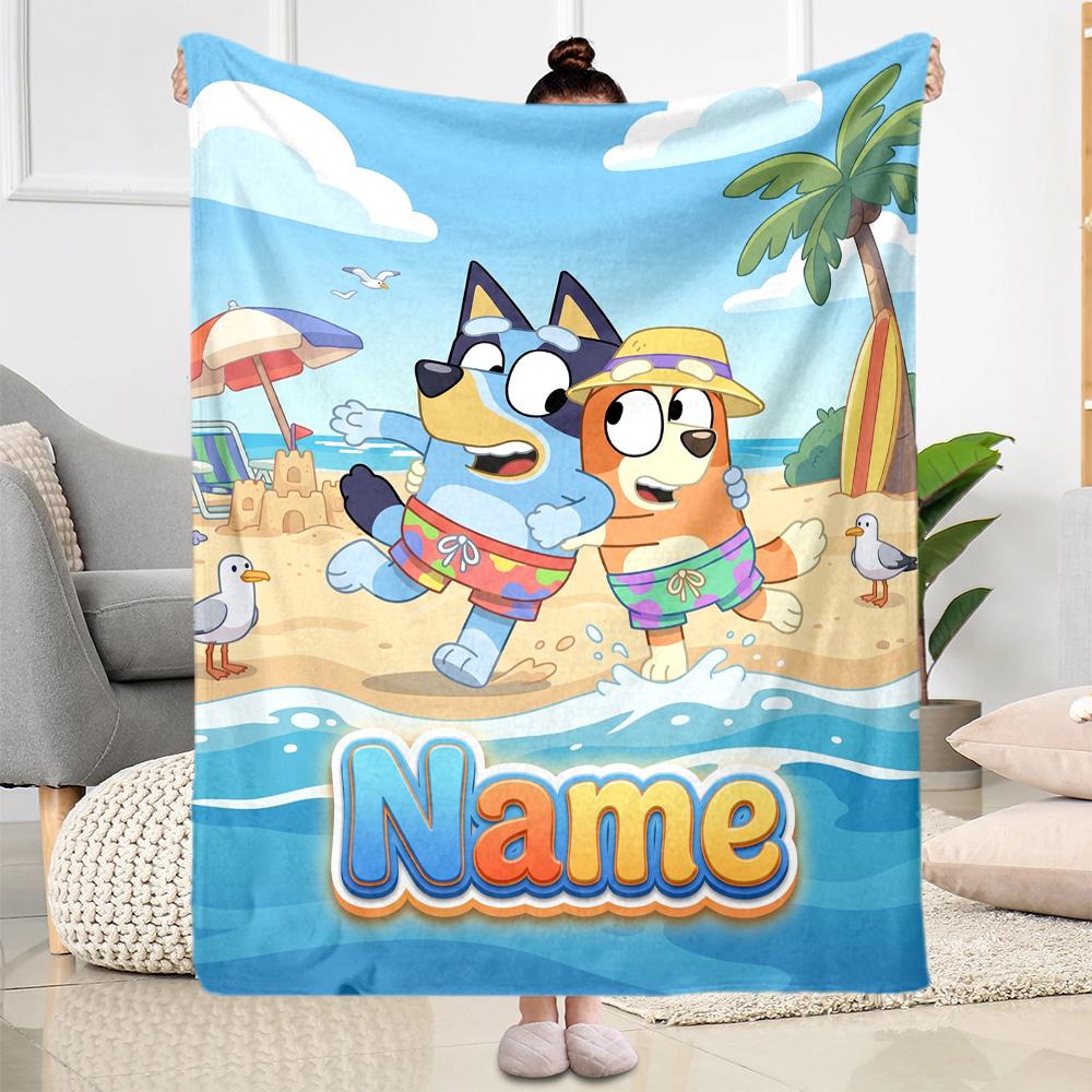 Bluey's Colorful Adventure Personalized Name Blanket Cozy Personalized Blanket Soft & Cozy Versatile for Nap Couch Picnics Chair