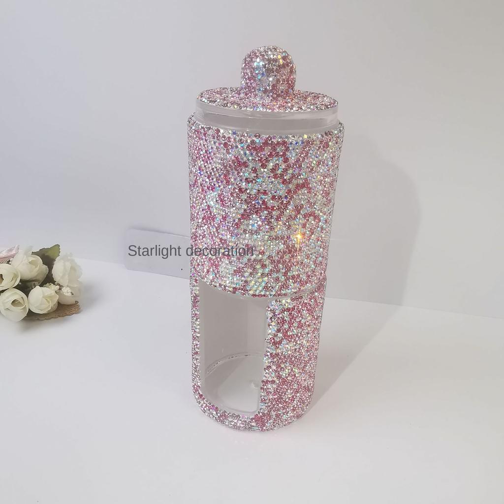 Luxury Acrylic Brush Organizer with Lid Sparkling Rhinestones Cosmetic Makeup Organizer Box Round Storage Container