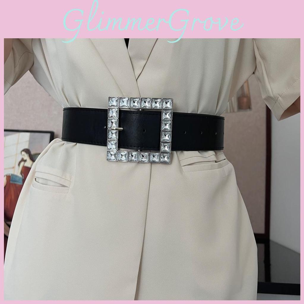 Stylish Black Wide Pu Leather Belt For Women With Rhinestone Accents For Fashionable Outfits