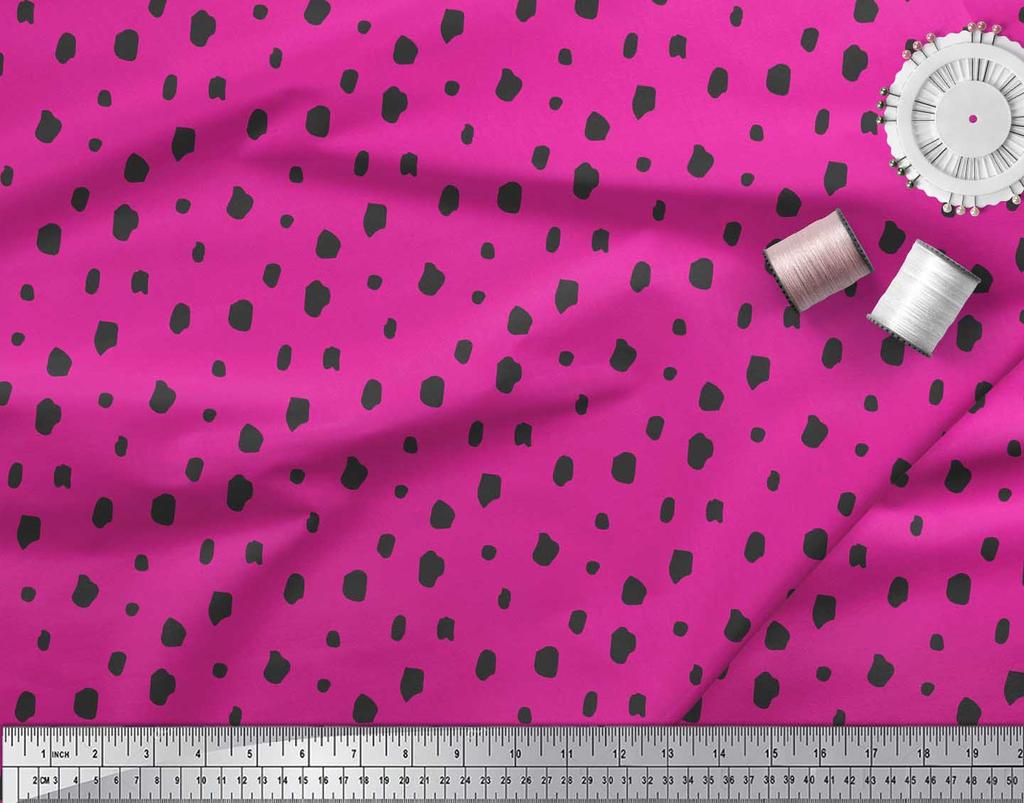 Soimoi Розовый японский креп-сатин, ткань с абстрактным принтом в виде мазков кистью и точек, на метр 42 дюйма