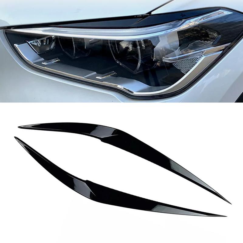 2Pcs Car Front Headlight Eyebrow Eyelid Cover ABS Glossy Black Stickers for BMW X1 F48 2016 2017 2018