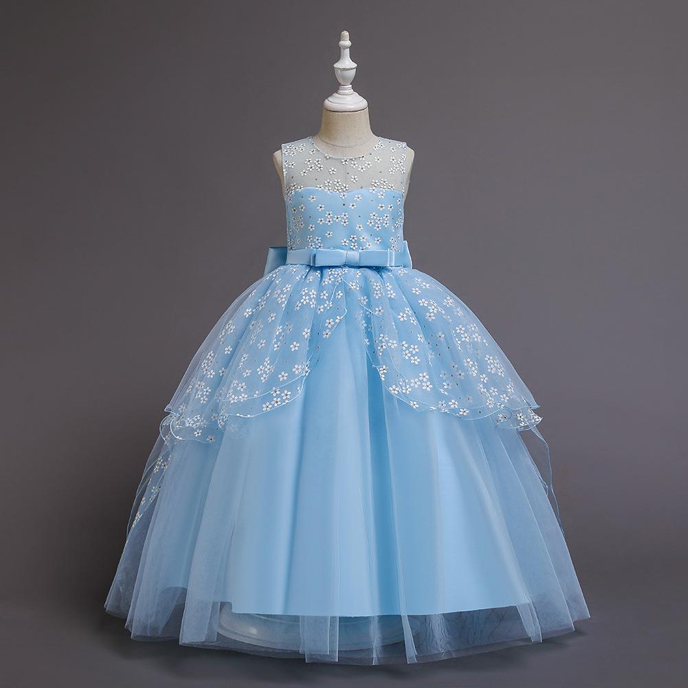 Весенне-летнее детское платье с цветочным принтом, тюлевое платье принцессы без рукавов с цветочным принтом для девочек, длинное детское свадебное платье с высокой талией