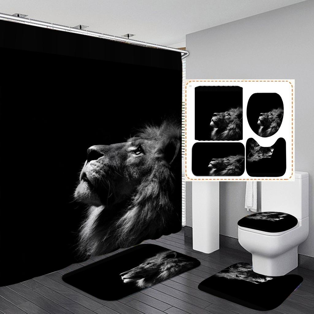 4 шт. наборы занавесок для душа серии Lion для ванной комнаты, нескользящие коврики для ванной комнаты, крышка для унитаза, коврик для ванной