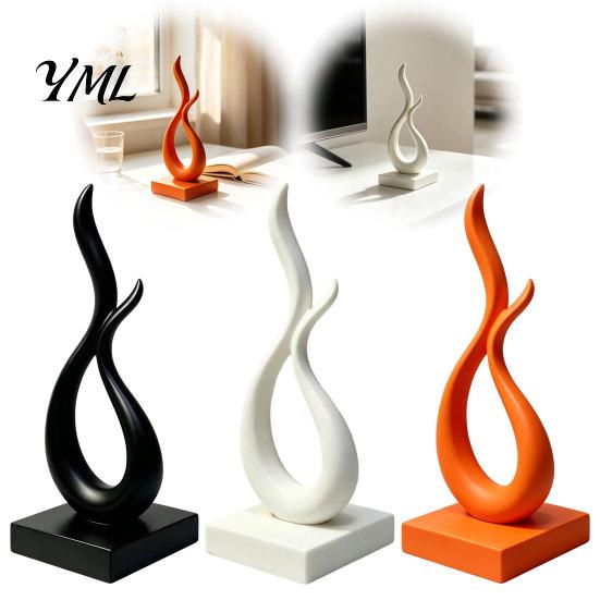 Modern Abstract Flame Sculpture Sculpture, 3D Printed Minimalist Art Statue with Square Base, Contemporary Desk Decorations Elegant Curved Figurine