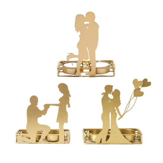 Yousheng Golden Couple Tealight Candle Holder Romantic Valentine's Day Dual Candlestick for Wedding Anniversaries Birthday Party Table Centerpiece