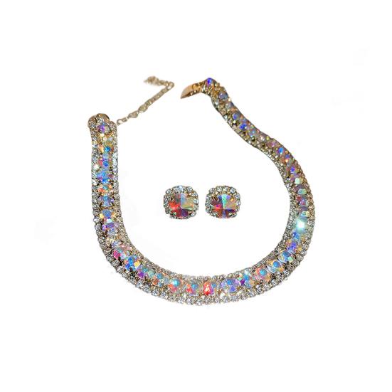 1 комплект ожерелье серьги комплект винтажный кубический цирконий регулируемая длина контрастный цвет невесты ювелирные изделия выпускной вечер свадьба серьги гвоздики