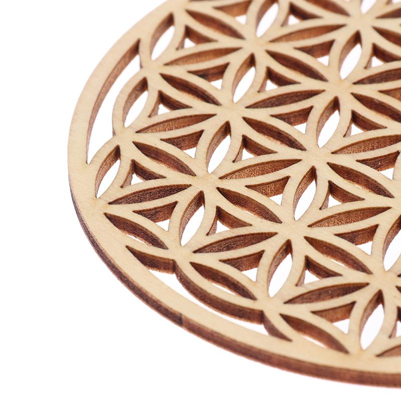 1Pc Creative Chakra Pattern Coaster Wood Flower Of Life Natural Symbol Round