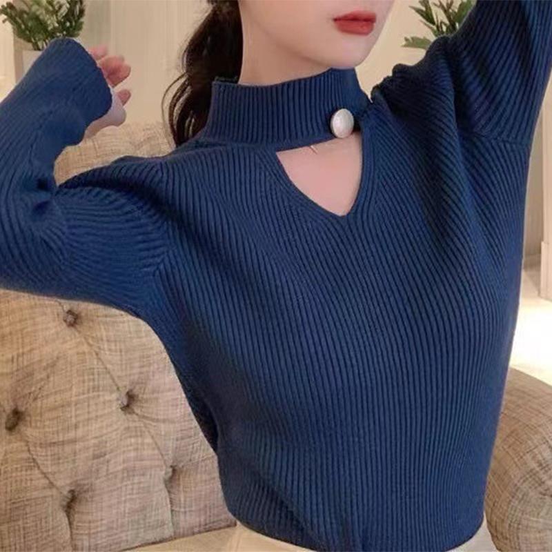 Полый свитер с круглым вырезом, вязаный модный приталенный топ для женщин