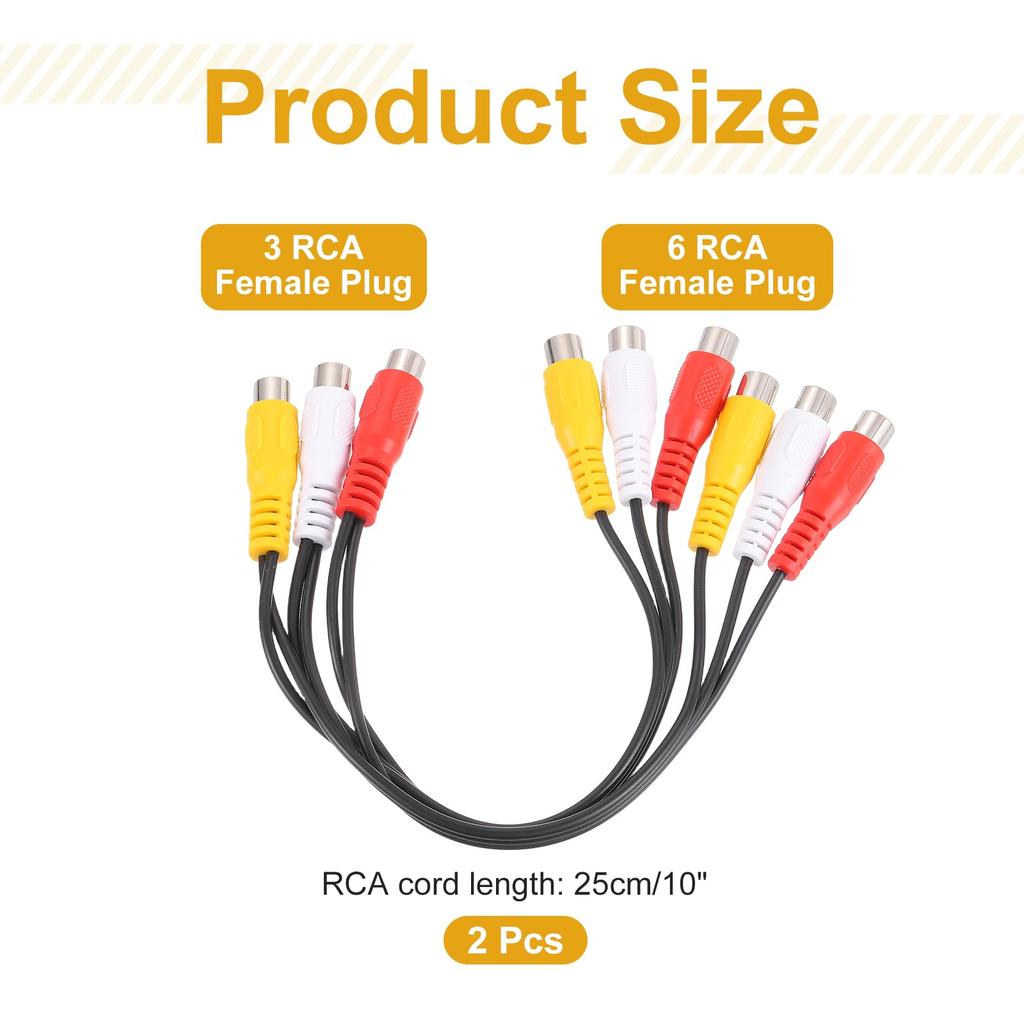 Uxcell AV Аудио-видео разветвитель 3RCA гнездо на 6RCA гнездо 25 см, композитный видеоразветвитель, выходной кабель, 2 шт. Кабель, штекер,