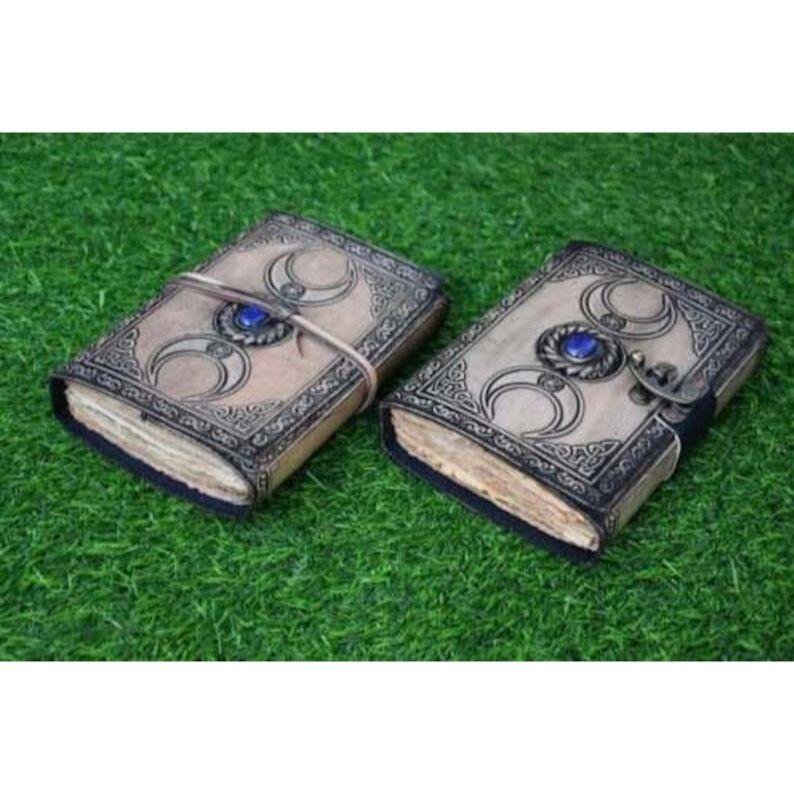 Антикварный кожаный журнал ручной работы с тройным лунным камнем. Винтажные страницы. Простые белые страницы. 200 страниц. КОЖАНЫЙ ДНЕВНИК. Латунный C-LOCK.