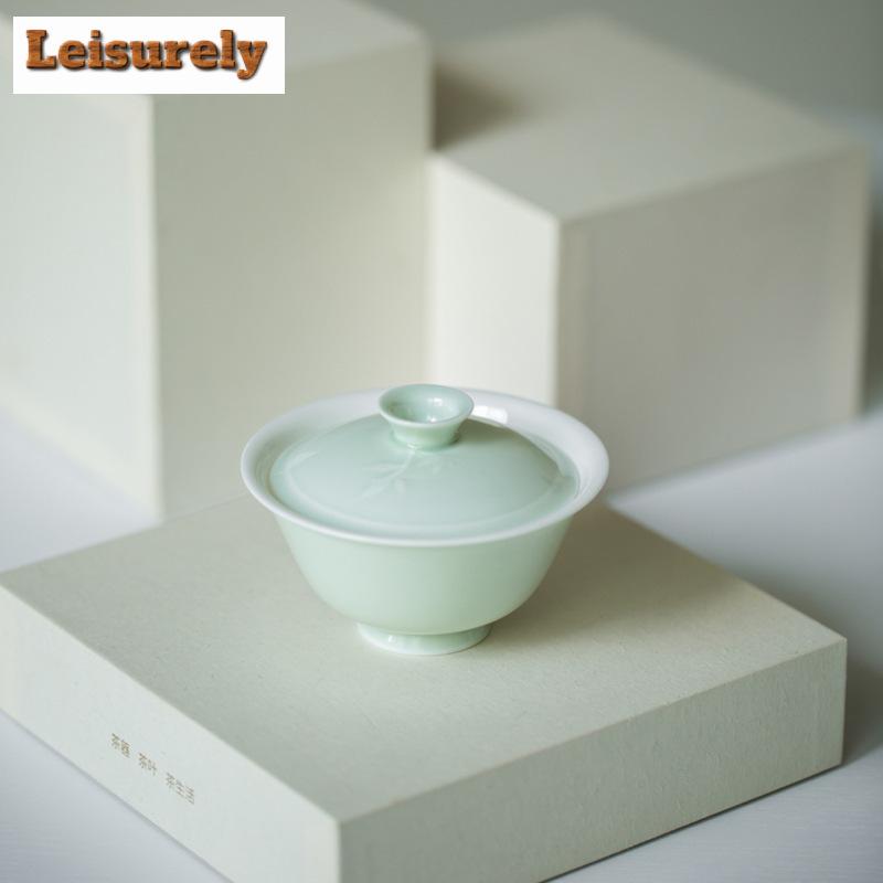 100 мл белая фарфоровая бамбуковая теневая гайвань бутик однотонная тонкая шина чайная супница крышка для чайника чаша для чайных украшений