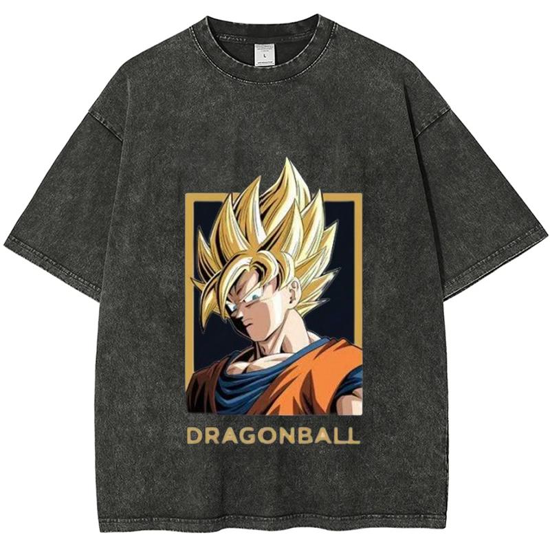 Dragon Ball Goku Saiyan Anime Printed Tshirt Mens and Womens Washed Tshirt High Quality Vintage Cotton Tshirt YK Tops
