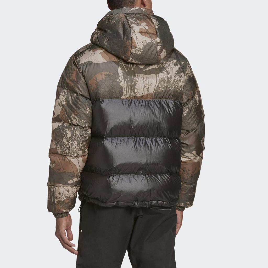 Adidas Originals Trefoil Down Regen Camo Теплая спортивная куртка-пуховик с капюшоном Мужская верхняя одежда Черный GH1486
