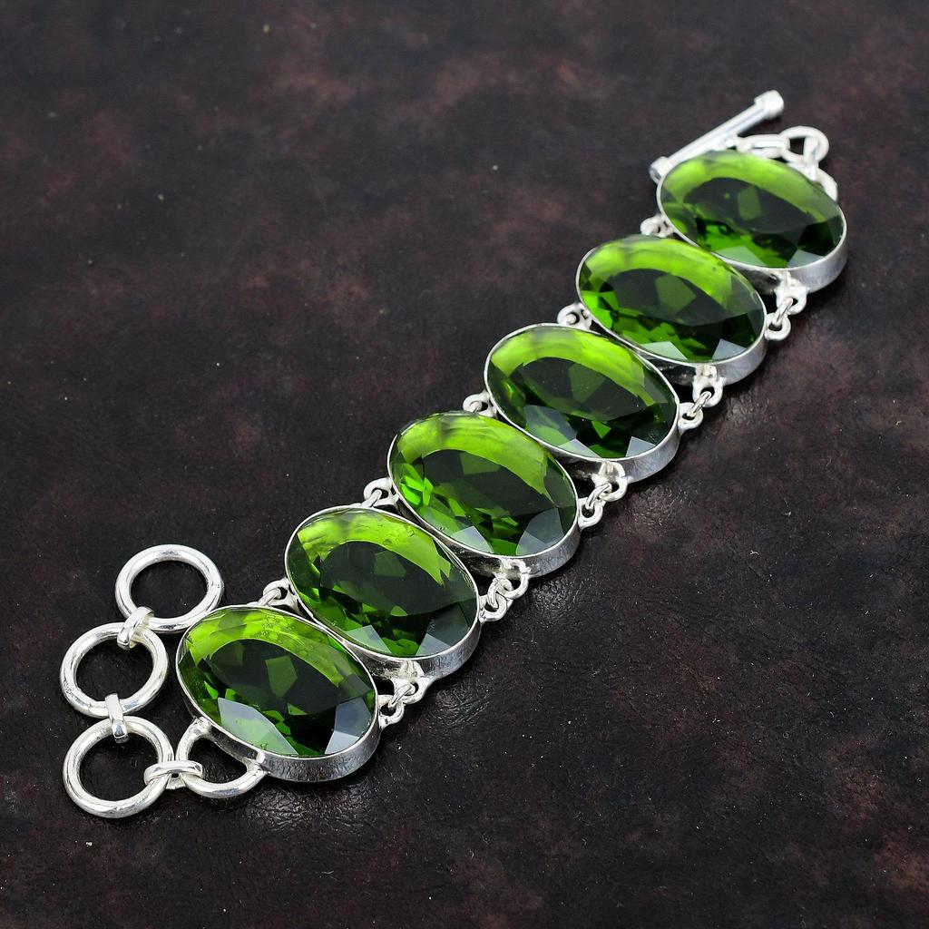 Граненый браслет из перидота ручной работы, браслет из драгоценных камней, уникальное украшение, браслет из стерлингового серебра 925 пробы, браслет с регулируемой цепочкой, подарки на годовщину