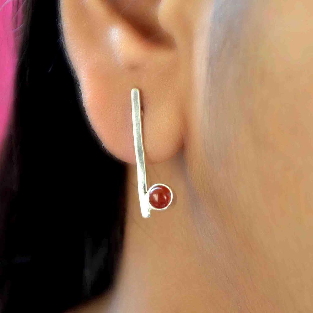 Moonstone Silver Bar Women Earrings Minimalist Jewelry Handmade Studs, Gemstone & Sterling Silver Jewelry Unique Wedding Gift For Her