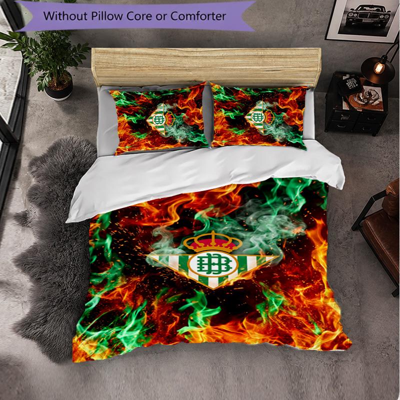 Real Betis Football 3 Piece Bedding Set Soft Duvet Cover Set with Pillowcases Printed Bedroom Decor Set for Home