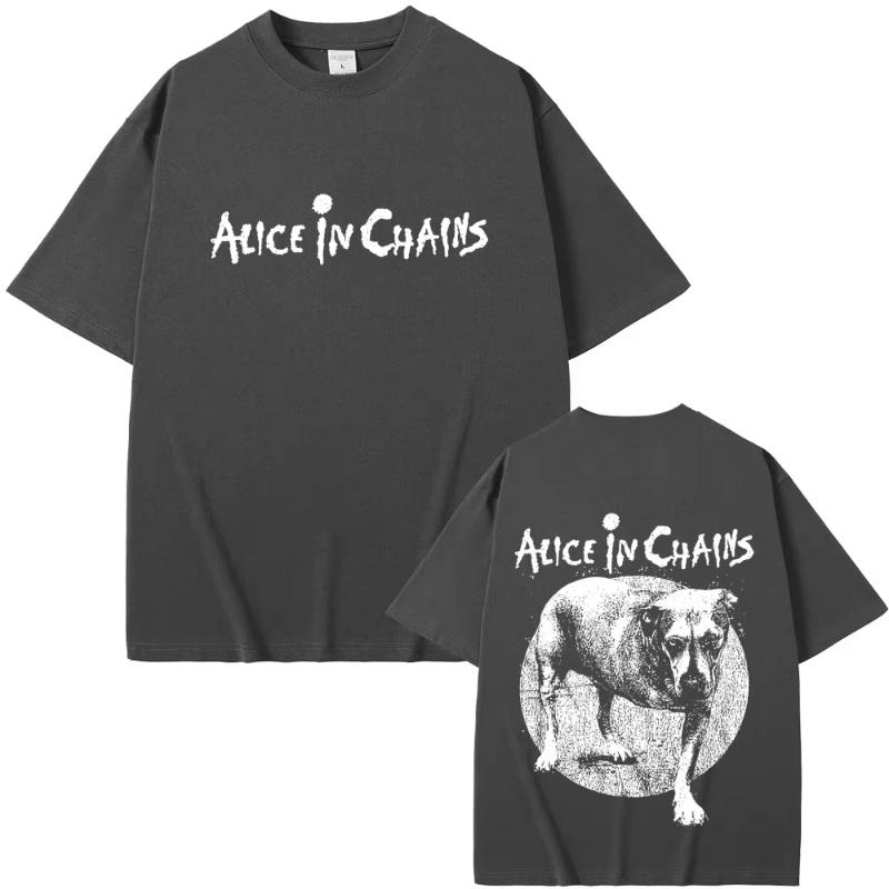 Unisexs And Unisexs Casual Cotton Tshirt Unisexs Retro Tshirt Rock Band Alice In Chains Doublesided Pattern Tshirt Summer