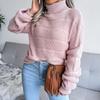 Women Autumn Winter Causal Turtleneck Long Sleeve Cutout Bottom Knit Sweater S-L
