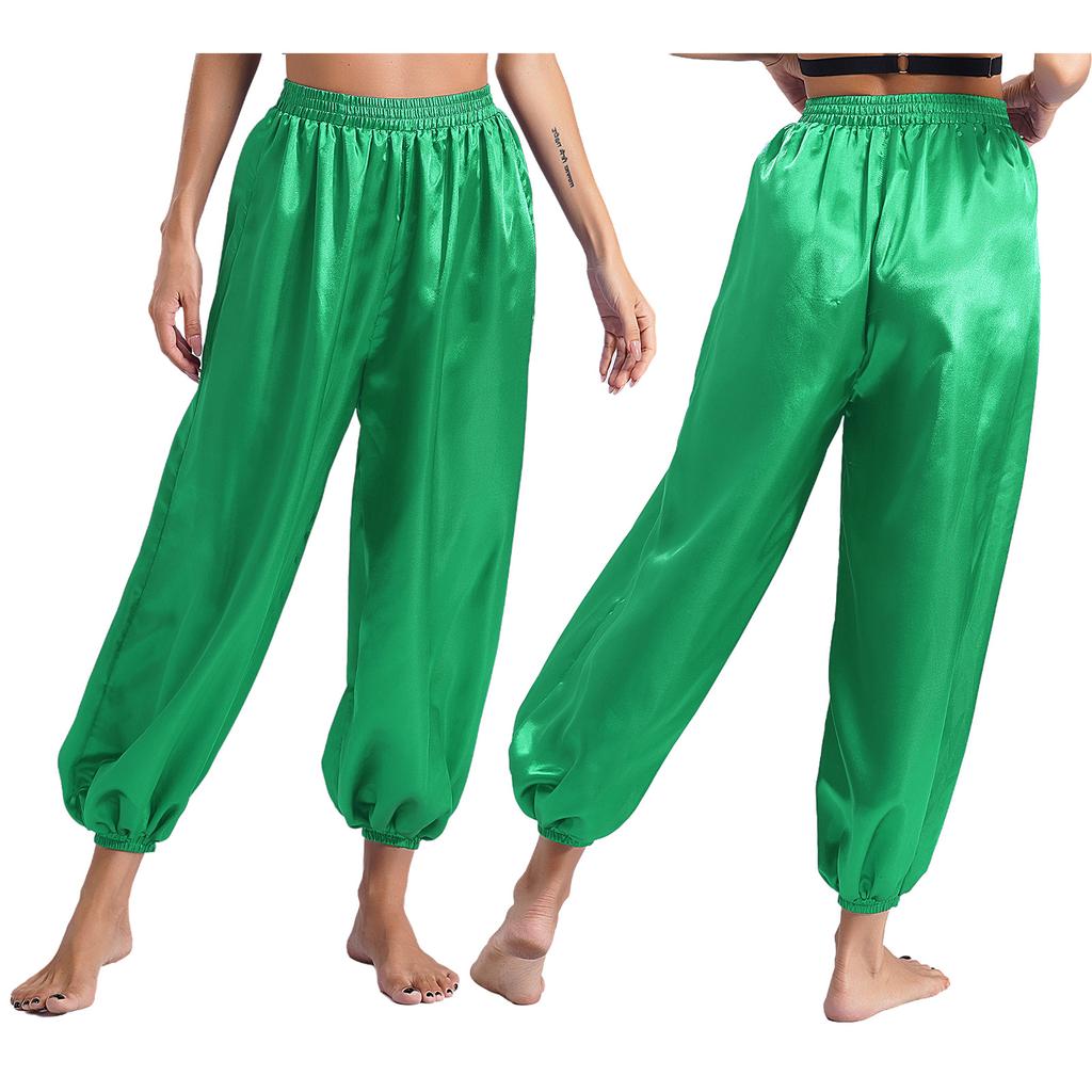 Брюки-шаровары для танца живота, повседневные, свободные, однотонные, атласные, брюки, индийский/арабский костюм на Хэллоуин, свободные брюки, шаровары