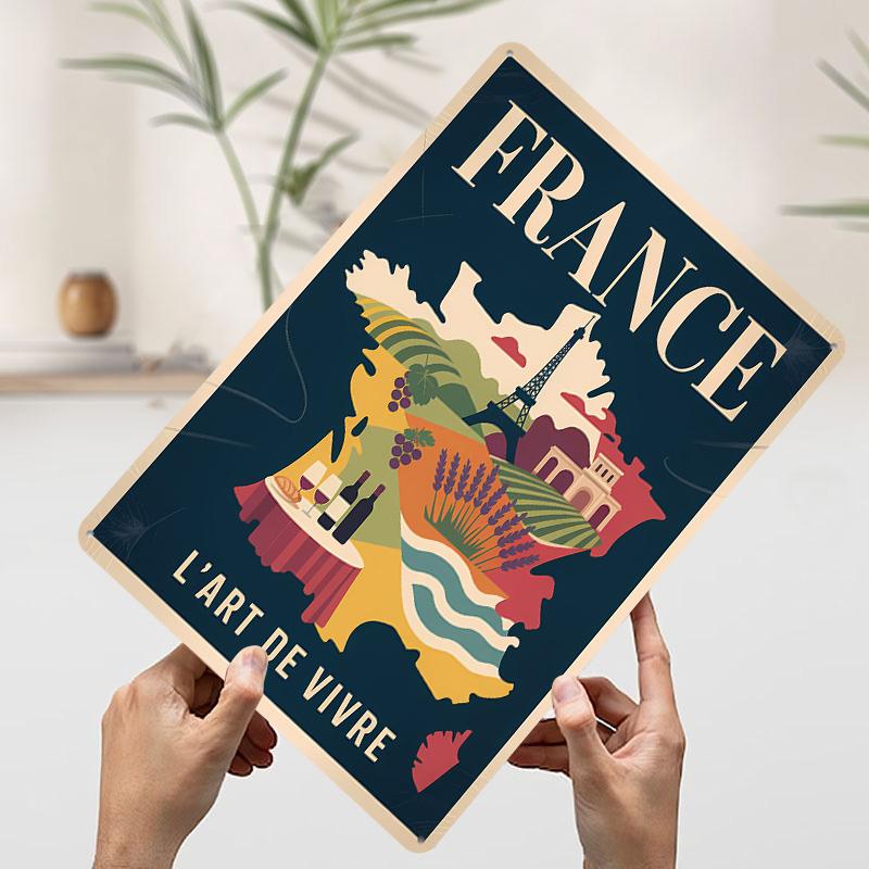 France Travel  LArt De Vivre Poster Customized Vintage Metal Signs Wall Art Retro Tin Plaque for Room Ornaments Coffee Bar