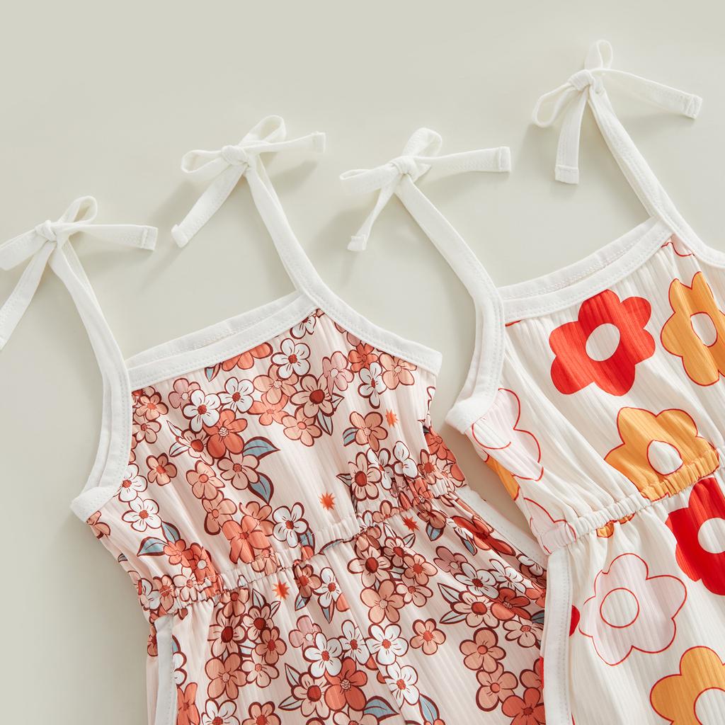 Летний комбинезон для малышей-девочек, с рисунком в виде цветка, без рукавов, с завязками, шорты, комбинезон
