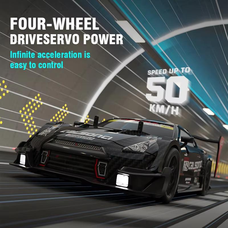 2024 New Half-scale Four-wheel Drive GTR Remote Control Car 4×4 Drive 30km/h High Speed Drift 2.4G CVT RC Car Toy Boy Toy Gift