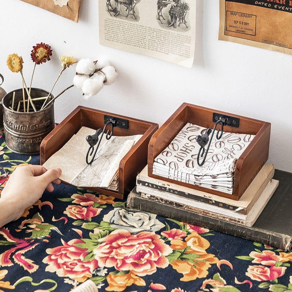 Wooden Desktop Napkin Box Large Capacity Napkin Holder Versatile Tissue Storage Organizer Homestay