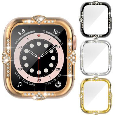 Прозрачный полый блестящий алмазный ПК-чехол для Apple Watch 40 44 41 45 мм защитный чехол для iWatch Series 9 8 7 6 5 SE2 SE3