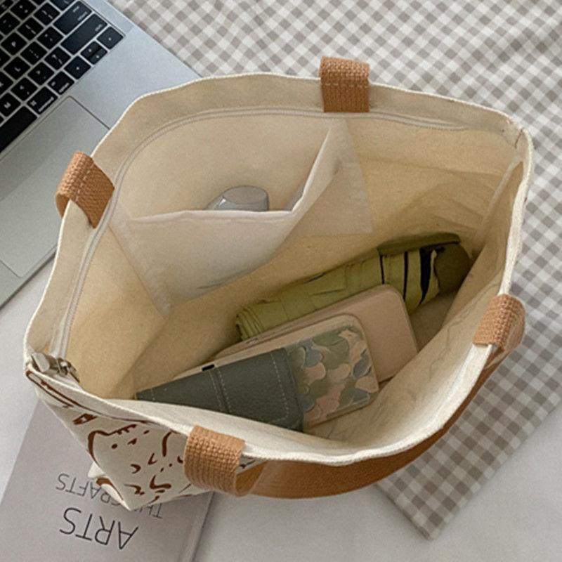 Женская сумка, нишевая дизайнерская холщовая сумка с принтом, студенческая сумка через плечо, большая вместительная сумка через плечо, сумка-тоут