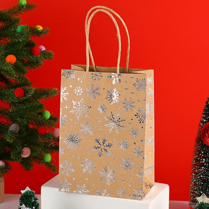 12Pcs 15*8*21cm Christmas Handles Kraft Paper Gift Bags Party Favors Packaging Gift Bag