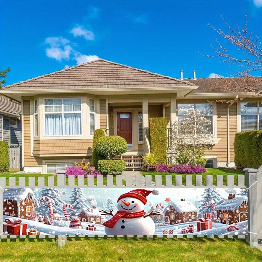 Christmas Snowman Yard Banner, Festive Design with 4 Grommets, Polyester Outdoor Indoor Holiday Decoration