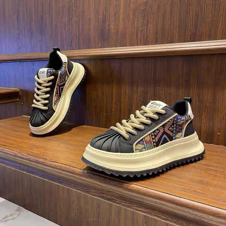 Мужские туфли с носком-ракушкой, осенние, нишевые, оригинальные, универсальные, повседневные кеды на толстой подошве для увеличения роста, парусиновые туфли