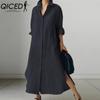 QICED Women's Casual Loose Turn-Down Collar Long Sleeve Shirt Dress