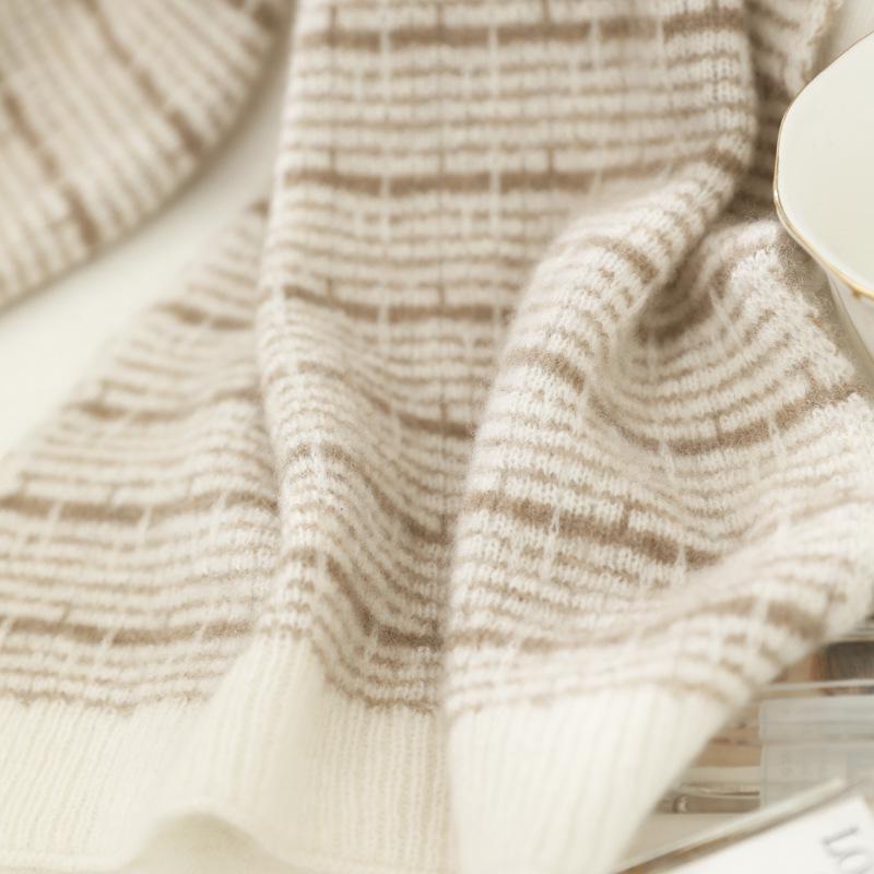 Women's 100% Pure Cashmere Color Block Stripe Scarf - High-Grade Autumn/Winter Knit Neck Warmer